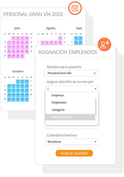 Asignación masiva de turnos a equipos y empleados en el calendario laboral de Ofimood