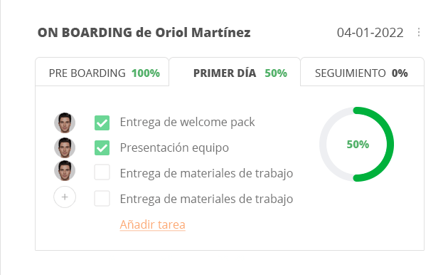 Vista del módulo de inventario y activos del onboarding digital: trazabilidad de equipos asignados al empleado con historial de procedencia, licencias y estado de actualización