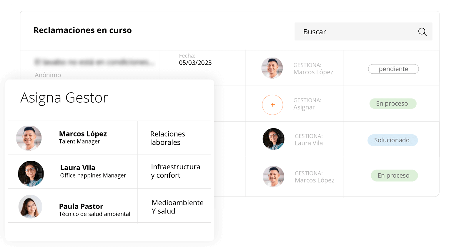 Pantalla de gestión del software canal de denuncias ? dashboard de RRHH para gestores